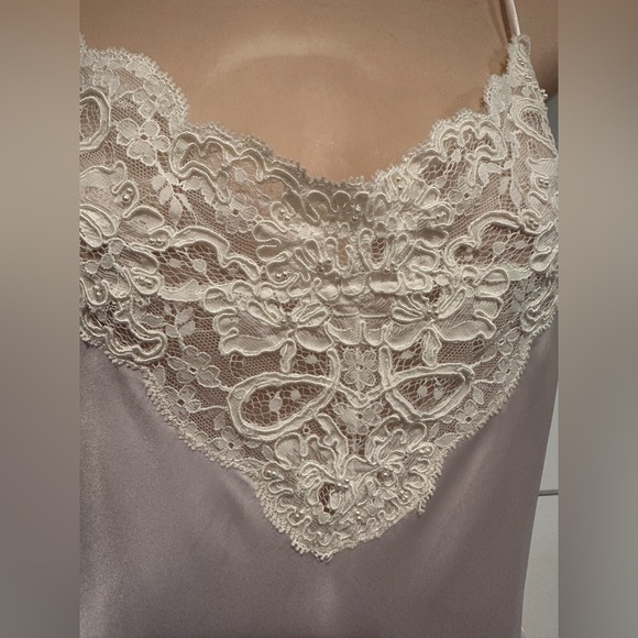 VICTORIA'S SECRET Vintage Strappy Drop Waist Satin Lace Pearls Gown size M - Picture 3 of 5